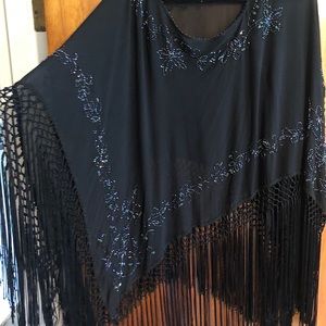 Black throw over fringe shawl